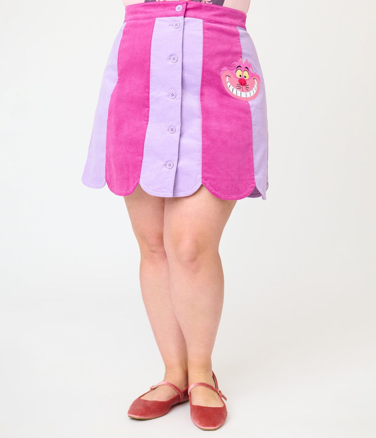 Disney Alice In Wonderland Collection By Smak Parlour Plus Size Purple Cheshire Cat Corduroy Mini Skirt