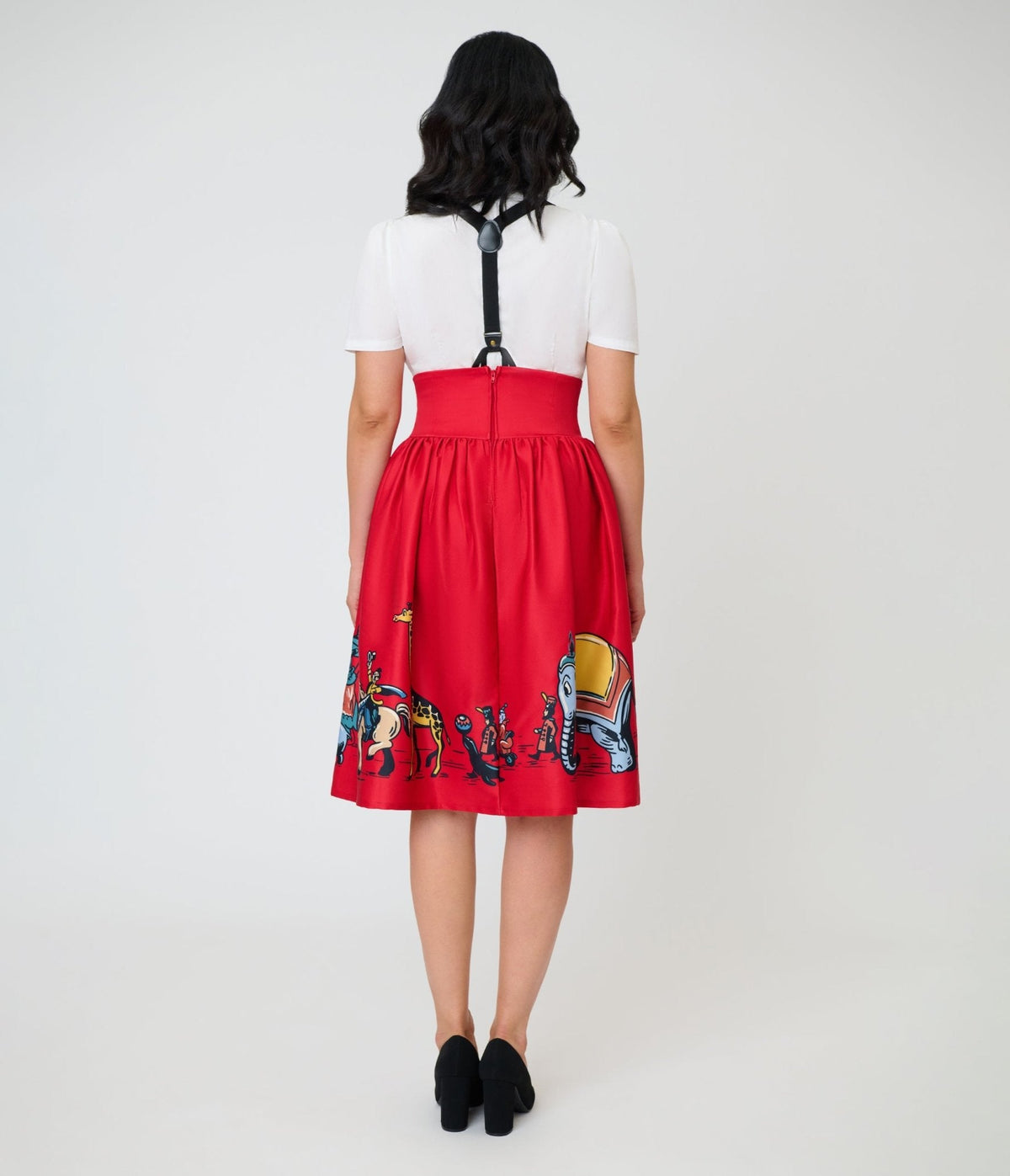 Disney Dumbo Collection by Unique Vintage Red Ringmaster Suspender Swing Skirt