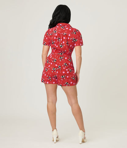 Disney Mickey & Friends Collection by Unique Vintage Red Striped Cupid Mickey Cotton Romper