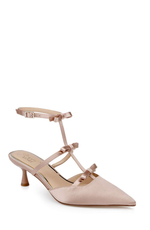 Nude | Elisabetta T-Strap Kitten Heel Pumps Front Side