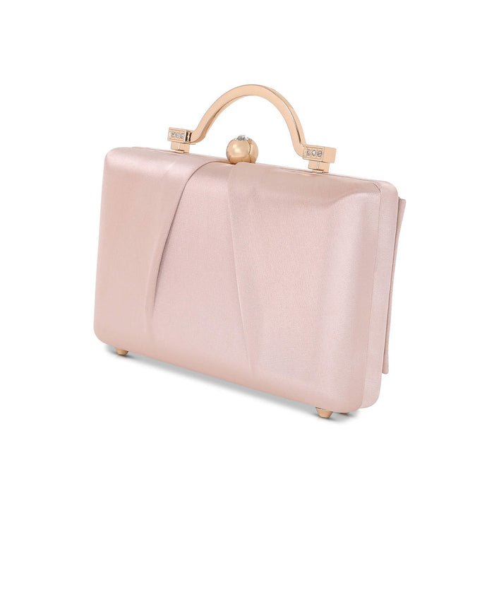 Champagne | Emma Satin Minaudiere with Outer Pocket Side