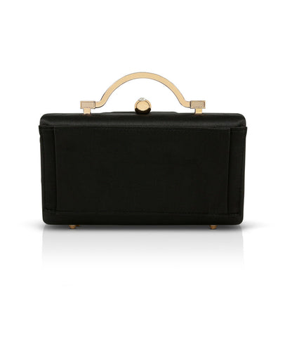 Black | Emma Satin Minaudiere with Outer Pocket