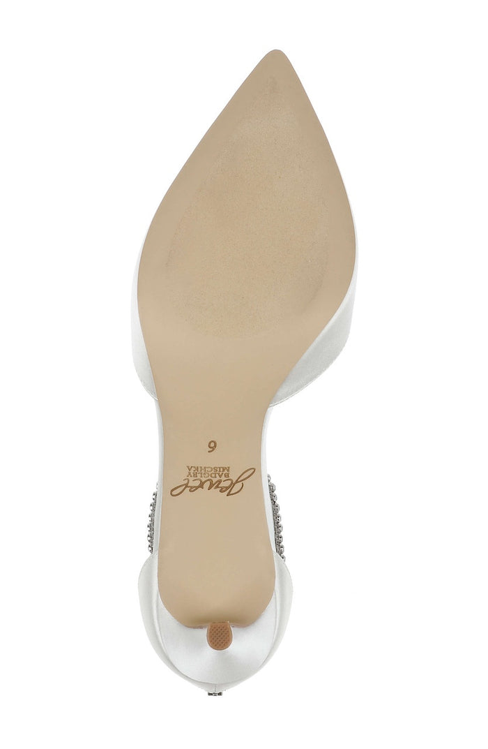 Ivory | Emmie Crystal Embellished Ankle Strap Pumps Sole