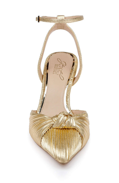 Gold Fabric | Enid Pointed Toe Ankle Strap Pumps Front