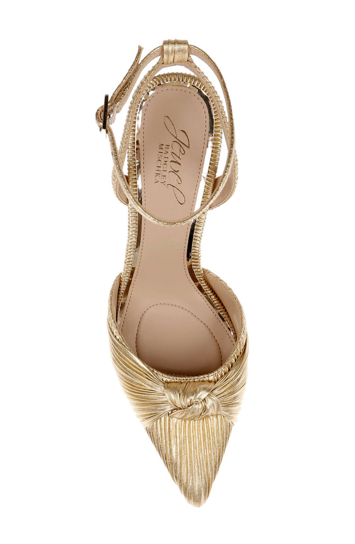 Gold Fabric | Enid Pointed Toe Ankle Strap Pumps Top