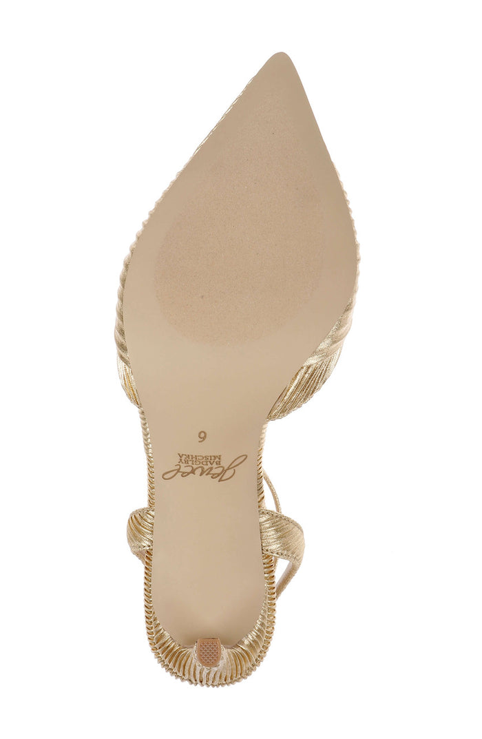 Gold Fabric | Enid Pointed Toe Ankle Strap Pumps Sole
