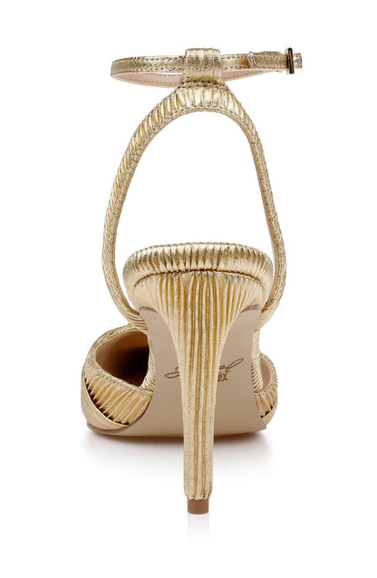 Gold Fabric | Enid Pointed Toe Ankle Strap Pumps Back