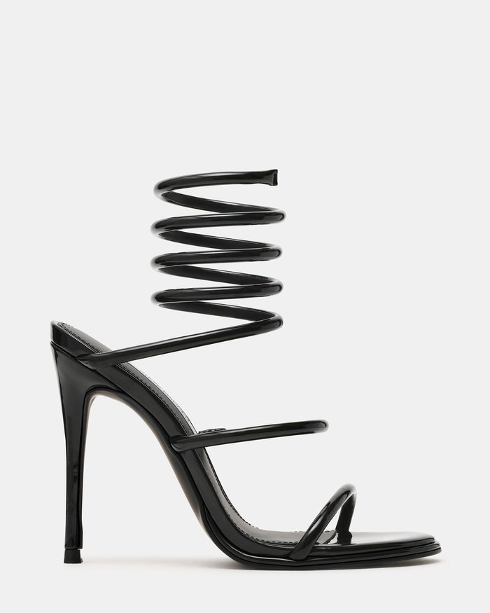 EXOTICA Black Patent Strappy Stiletto Women's Heel | Steve Madden