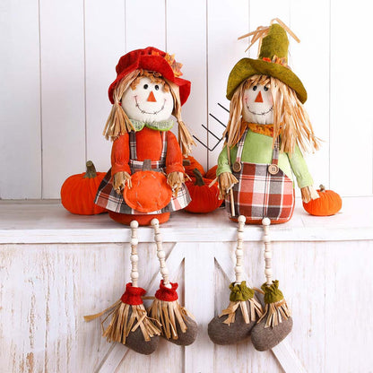 Fall Fabric Couple Scarecrow Shelf Sitter