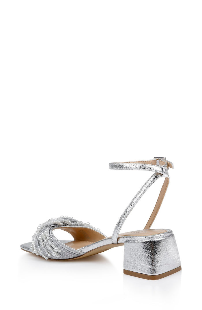 Silver Textile | Fallon Block Heel Sandals Back Side