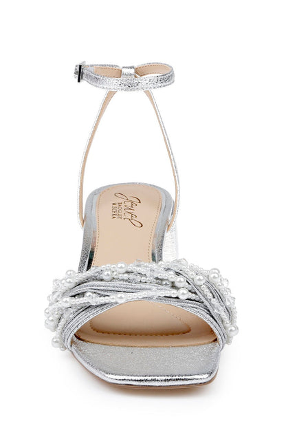 Silver Textile | Fallon Block Heel Sandals Front