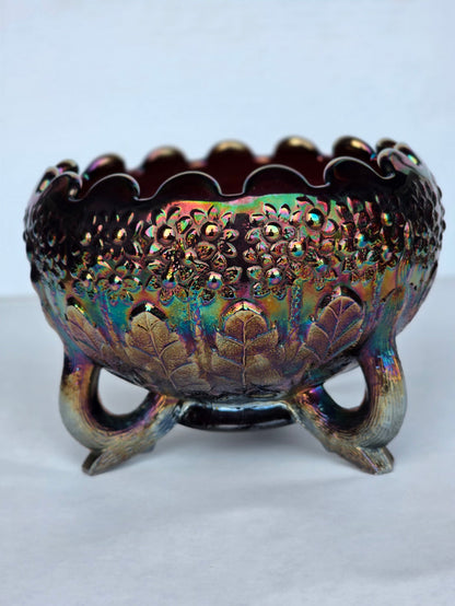 Fenton glass carnival orange tree blossom footed bowl