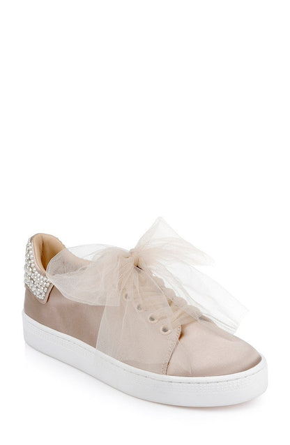 Soft Nude | Gem Dressy Satin Sneakers Front Side