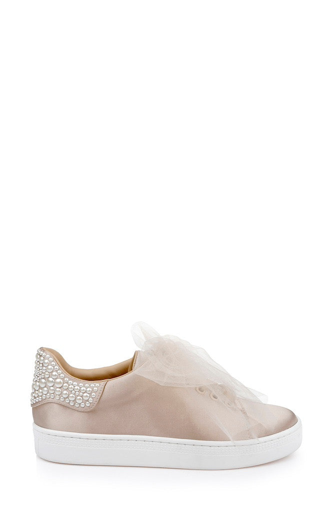 Soft Nude | Gem Dressy Satin Sneakers Side