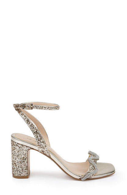 Gold | Gem Glitter Block Heel Sandal
