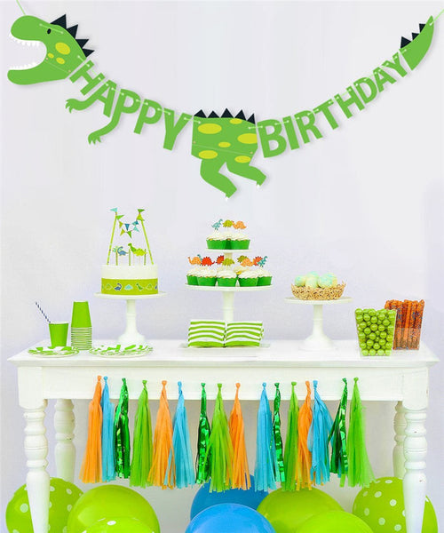 Green Dinosaur Happy Birthday Party Banner Decoration