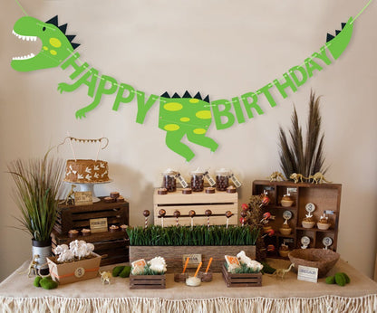 Green Dinosaur Happy Birthday Party Banner Decoration