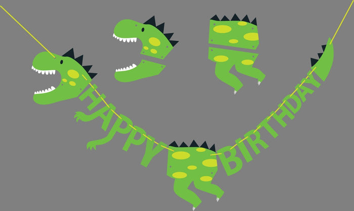 Green Dinosaur Happy Birthday Party Banner Decoration