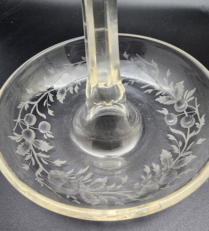 Hand Cut Glass and copper wheel engraved stick dish