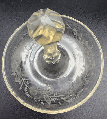 Hand Cut Glass and copper wheel engraved stick dish