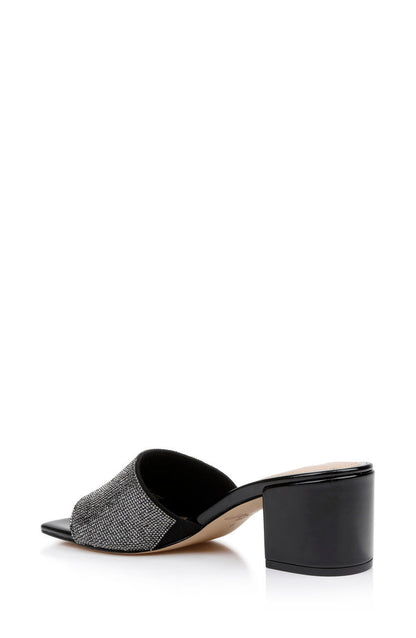 Black | Harlyn Block Heeled Mules with Crystal Vamp