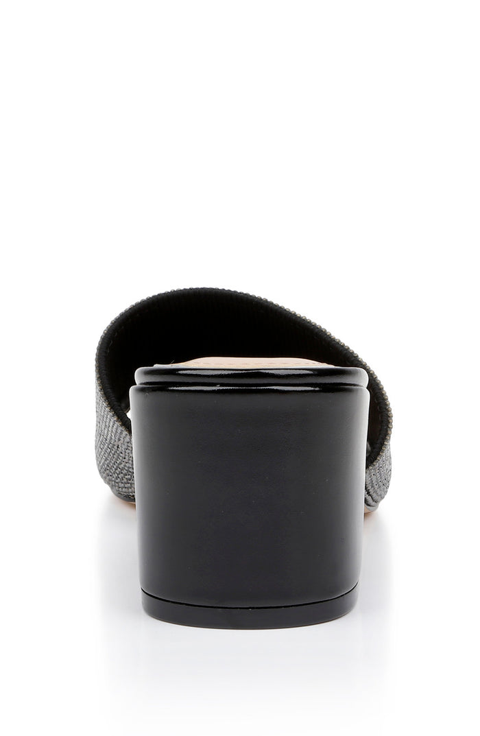 Black | Harlyn Block Heeled Mules with Crystal Vamp