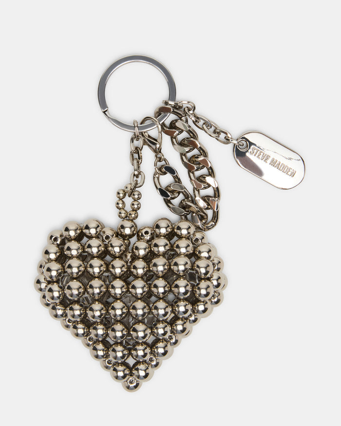 HEART BAG CHARM Silver Heart-Shaped Embellished Bag Charm | Steve Madden