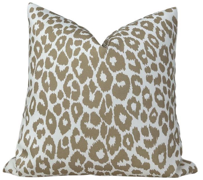 Iconic Leopard Pillow Cover in Linen Brown, Indoor/Outdoor Pillows, Schumacher Textiles