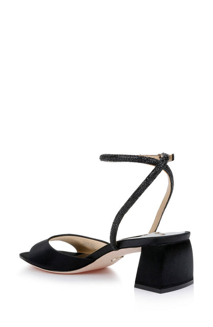 Black | Infinity Satin Block Heels with Ankle Strap