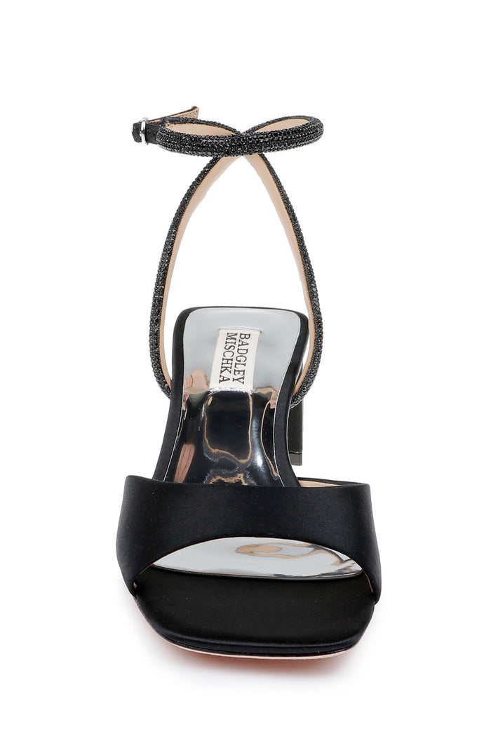 Black | Infinity Satin Block Heels with Ankle Strap