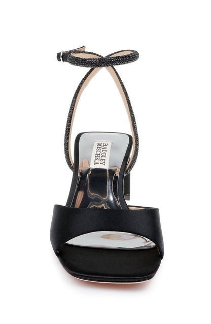Black | Infinity Satin Block Heels with Ankle Strap