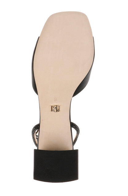 Black | Infinity Satin Block Heels with Ankle Strap