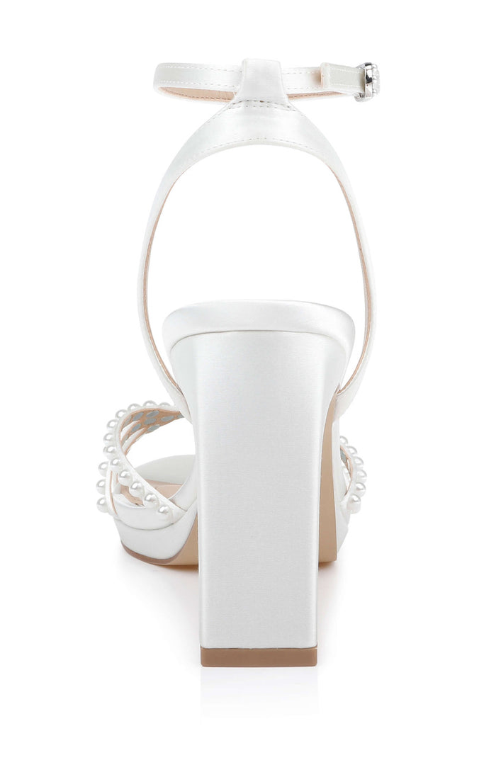 Ivory Satin | Iona Ankle Strap Block Heel Sandal Back