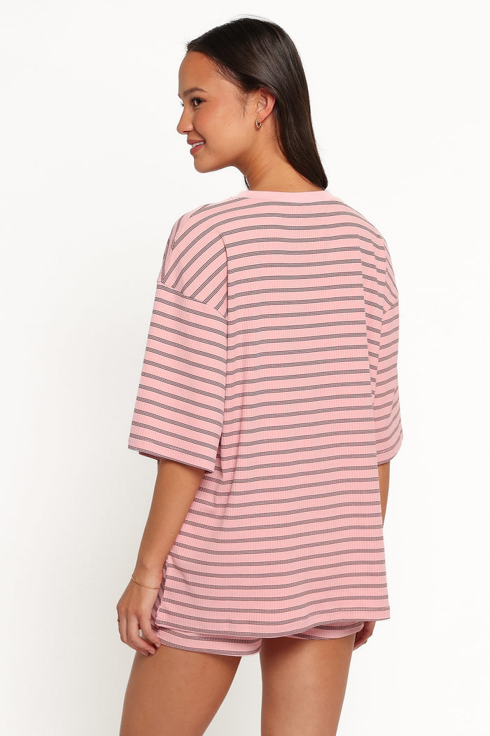 SETS Jazmine Knit Short Set - Pale Pink Stripe