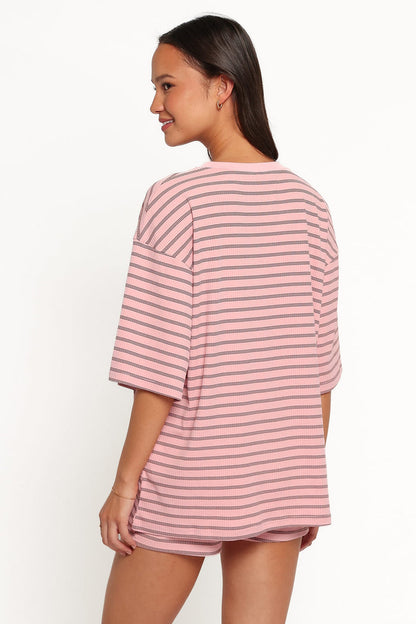 SETS Jazmine Knit Short Set - Pale Pink Stripe