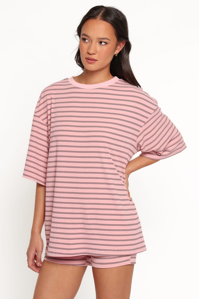 SETS Jazmine Knit Short Set - Pale Pink Stripe