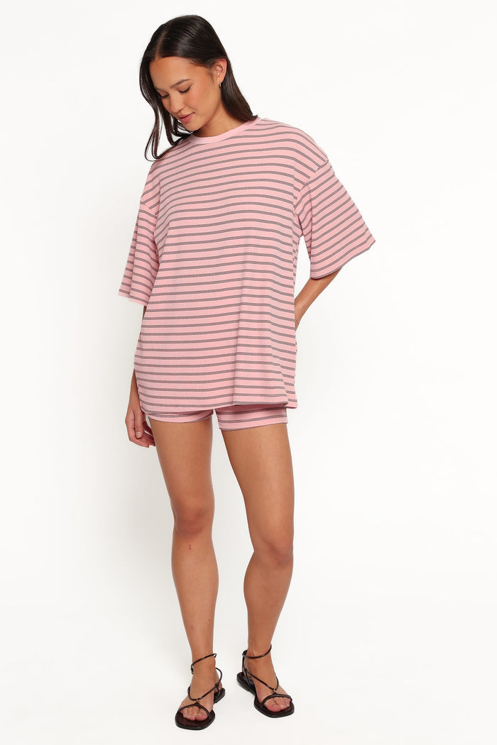 SETS Jazmine Knit Short Set - Pale Pink Stripe