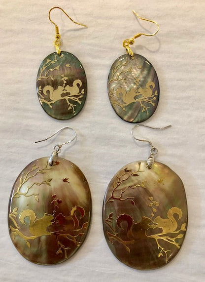 Jewelry - Earrings - Abalone Shell Earrings with Gold Squirrel Design