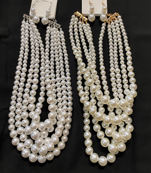 Jewelry - Necklace - Pearl 5-Strand & Earring Set