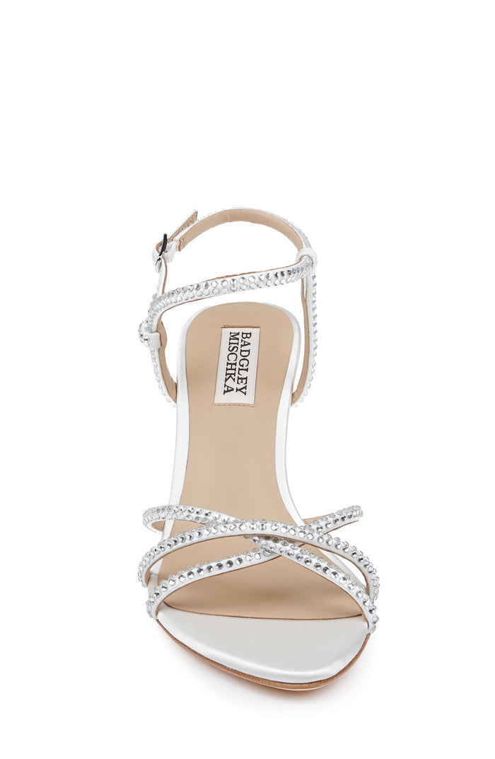 White | Julietta Satin Stiletto Sandals Front