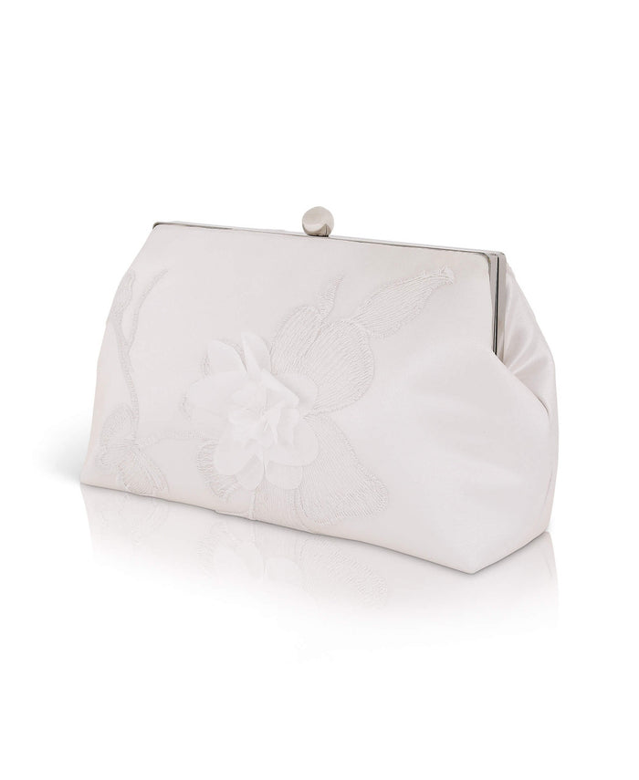 Ivory | Lila Floral Applique Pouch Clutch Side