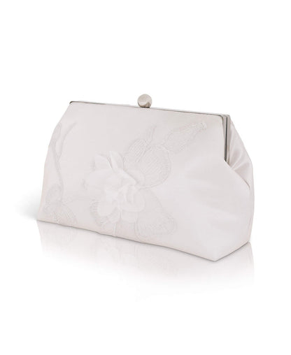 Ivory | Lila Floral Applique Pouch Clutch Side