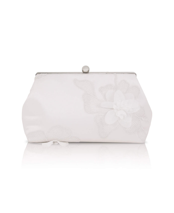 Ivory | Lila Floral Applique Pouch Clutch Back
