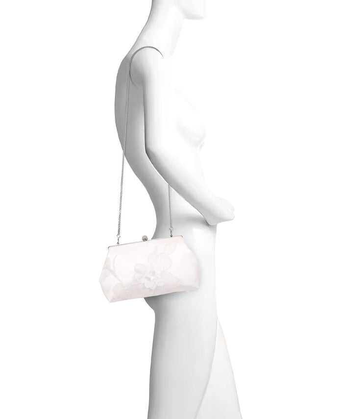 Ivory | Lila Floral Applique Pouch Clutch Form