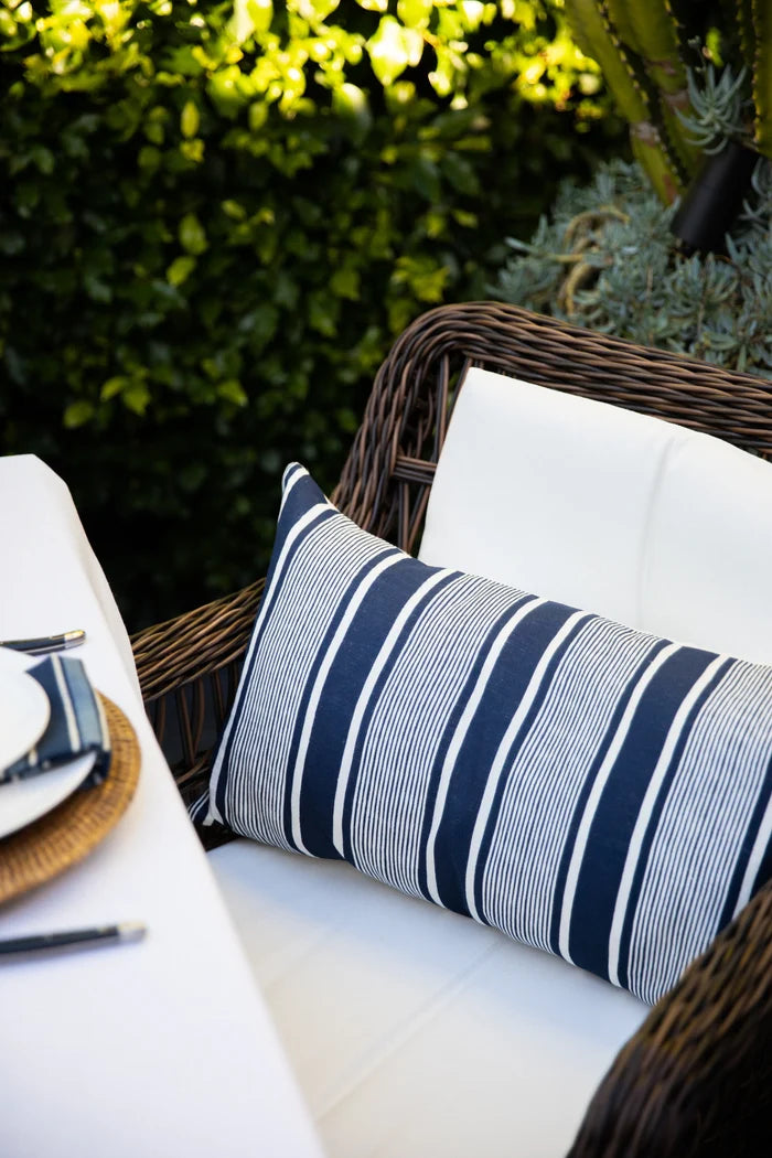 Linen Capri Stripe Navy Lumbar Cushion