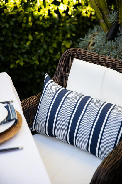 Linen Capri Stripe Navy Lumbar Cushion