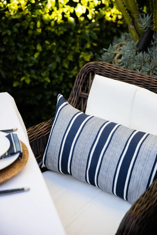 Linen Capri Stripe Navy Lumbar Cushion
