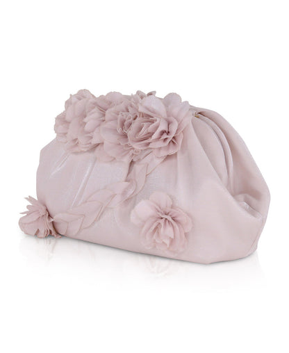 Champagne | Lottie Floral Applique Pouch Clutch Side