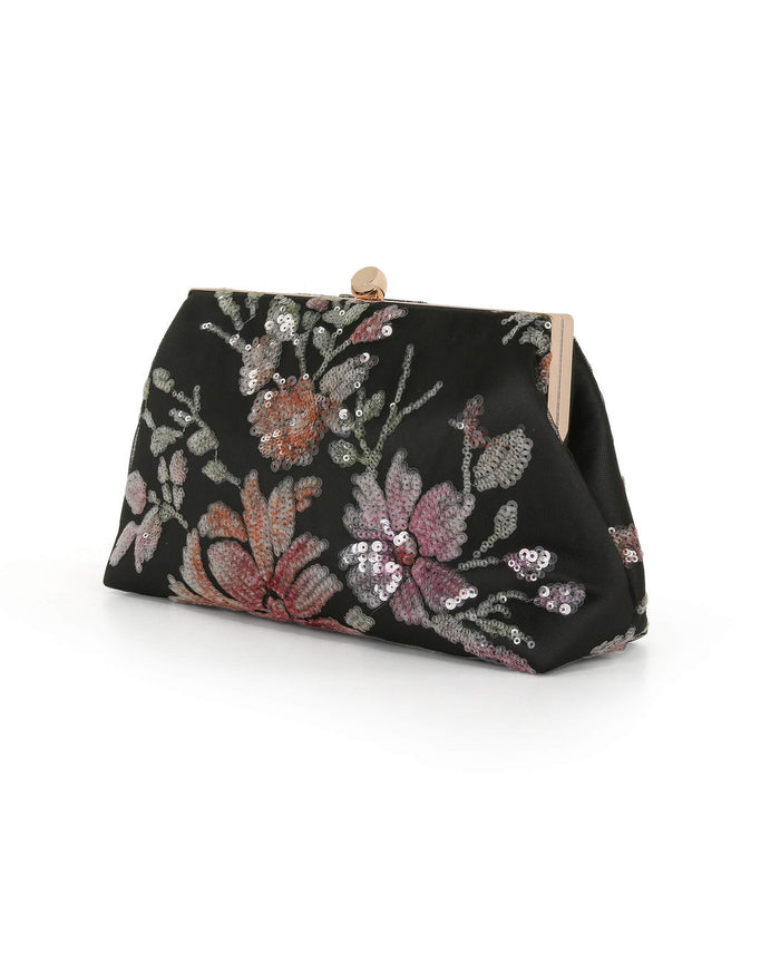 Black Multi | Lyric Sequin Floral Clutch Side