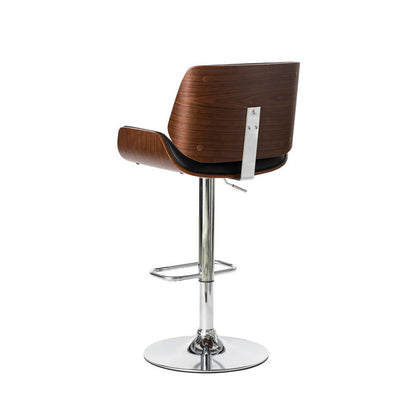 Mid-century Modern Black PU and Walnut Bentwood Adjustable Height Swivel Bar Stool